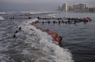 SEAL candidates participate in surf immersion during training at Naval Special Warfare.